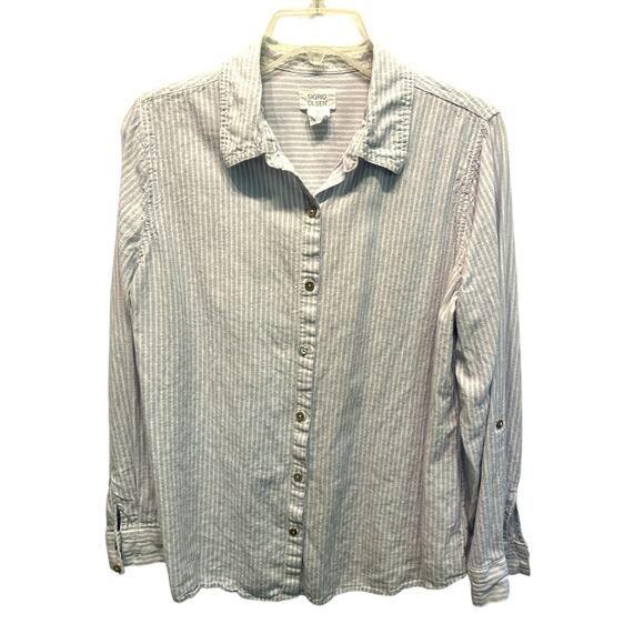 Sigrid Olsen Womens Large Button Up Shirt Linen Blend Blue Stripe Beach Career - Picture 1 of 9
